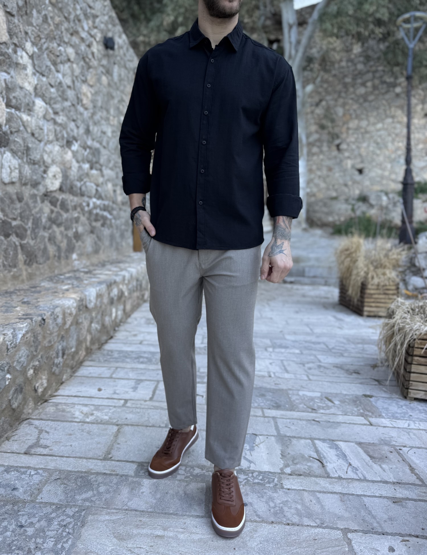 Ανδρικό μαύρο μακρυμάνικο πουκάμισο RMZ19140 φωτογραφία